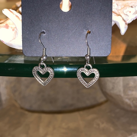 Silver Heart Dangle Earrings - Picture 2 of 4